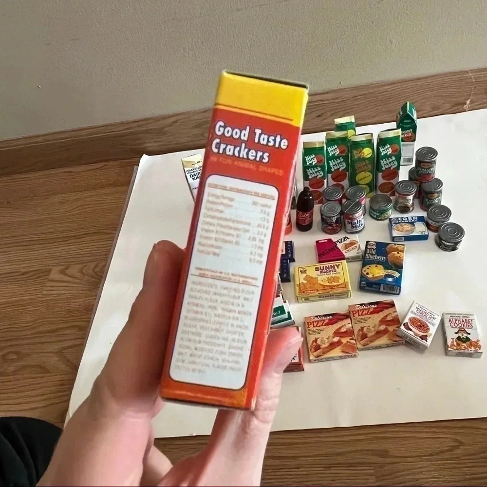 Lot 45 Vtg Pretend Play Food Mini Boxes Cans Coca Cola Progreso Milk Pizza Pasta
